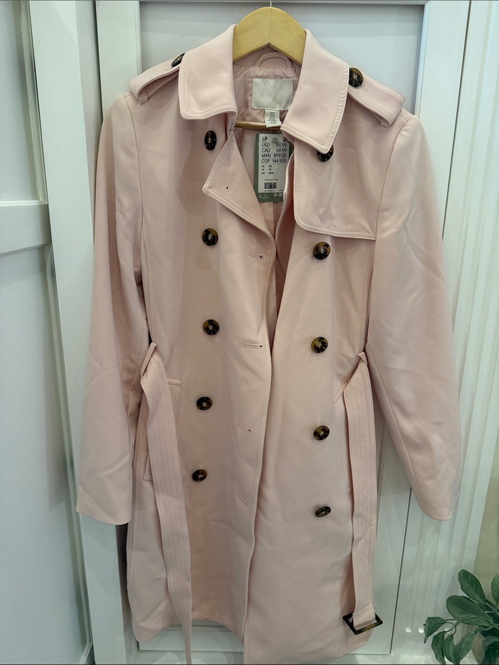 H&M Blush Pink Double-Breasted Trench Coat